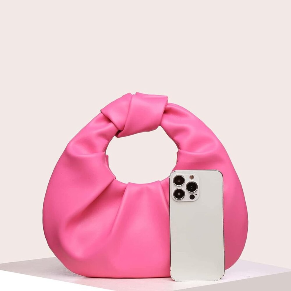 Women's Ruched PU Leather Hobo Handbag Clutch Purse - Picture 5 of 6